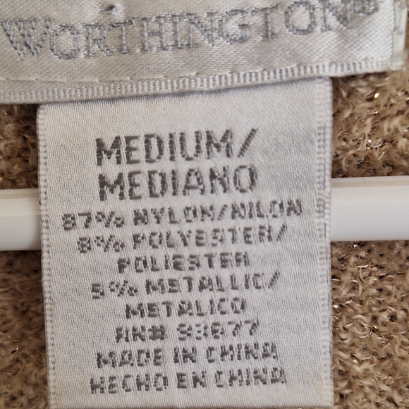 Worthington Sweater SzM V Neck Lng Slvs Super Soft Metallic Knit Nylon/Polyester - Picture 4 of 9